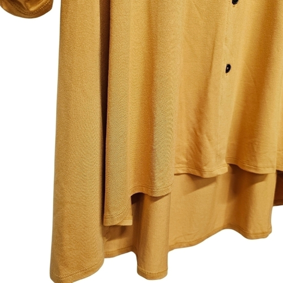 New Directions Julianna Crepe Tunic Button Down, Ruched Sleeve, Squash Yellow. - Picture 5 of 10